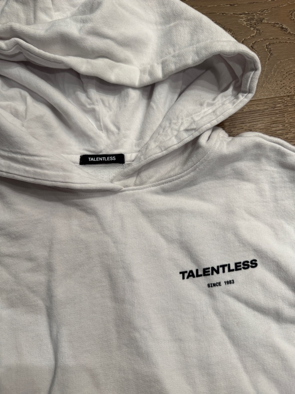 Talentless White Hoodie XS Oversized Logo Sweatshirt Pullover Streetwear Cozy - Picture 5 of 8